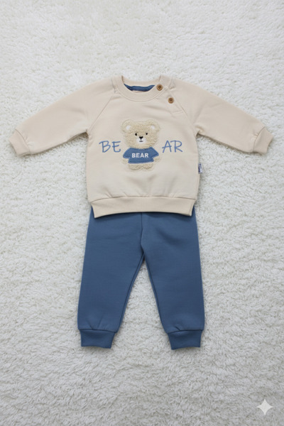 EYMİRGİYİM Teddy Bear Embroidered Welsoft 2-Piece Baby Boy Set 6-9 Months, 9-12 Months, 12-18 Months