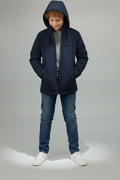 ASYAKİDS CLUB Boy's Hooded Zippered Mock Neck Water and Windproof Softshell Coat