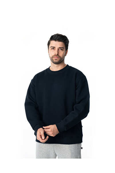 TİMSHEL LACİVERT RAHAT KALIP ERKEK BİSİKLET YAKA BASİC SWEATSHİRT