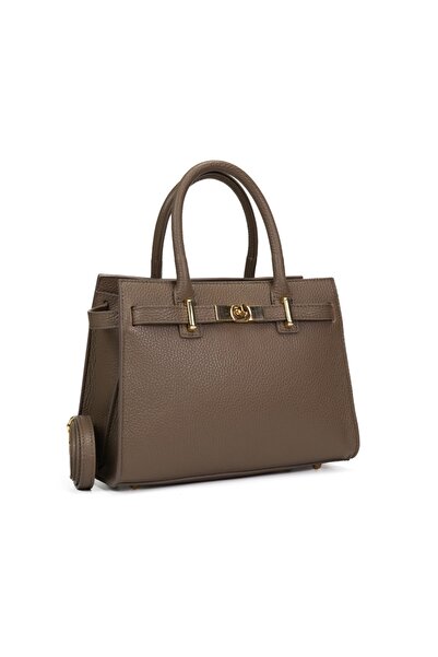 Posete Fagaras Poseta Piele Louise - Taupe, 3 Compartimente, 3 Buzunare, Bare...