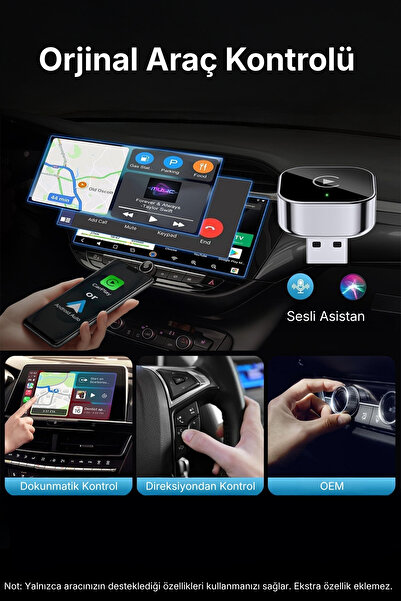 Techmaster Kablosuz Android Auto ve CarPlay Adaptörü Apple ve Android Cihazlar ile Uyumlu