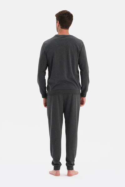 Dagi Anthracite Melange Piece Detailed Long Sleeve Pajama Set