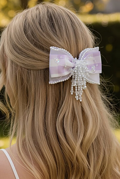 TAKIŞTIR Purple Color Ribbon Figured Pearl Detailed Hair Clip