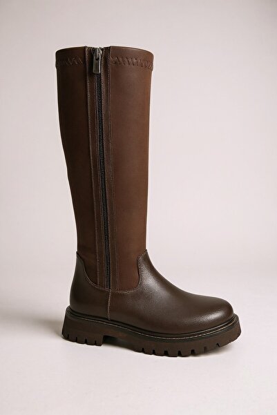 VeliKundura Brown Adjustable Stretch Zippered Thick Sole Women's Boots