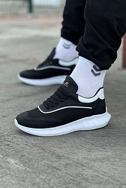 Lucy Shoes Yg062 Men's Lace-Up Knit Casual Sneakers Tbt - Black/White