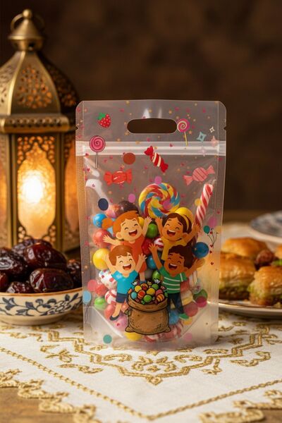 Dekals 10 Adet Dik Duran El geçmeli Kilitli Şeker Poşeti Parti Doğum Günü Doypack Hediye Poşeti