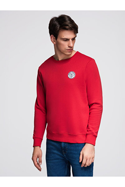 OMBRE Pánská mikina s kapucí, kulatým výstřihem a výšivkou - červená V1 B1713