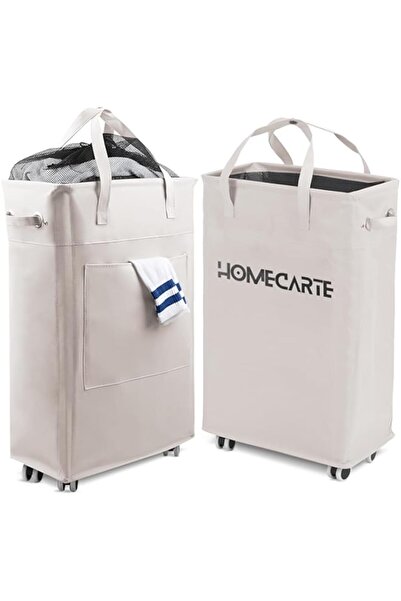 Generic HOMECARTE Durable Laundry Basket with Wheels - Collapsible Rolling Hamper with Mesh Top and Side Han