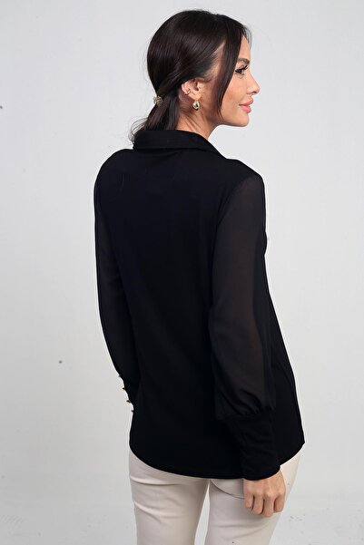 By Saygı Γυναικεία μπλούζα από σιφόν με λεπτομέρεια με κουμπιά ελαστικό ύφασμα Strawberry