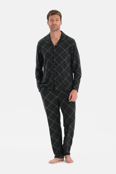 Dagi Dark Green Plaid Thermal Shirt Pants Pajama Set