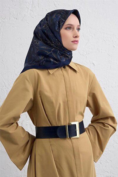 Armine İpek Eşarp 2026 Kış - 9409-81 Lacivert Gold Sura
