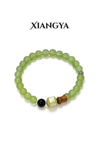 XIANGYA سوار زجاجي من اليشم الأخضر مع لمسات من الخشب والسبج | حوار الربيع