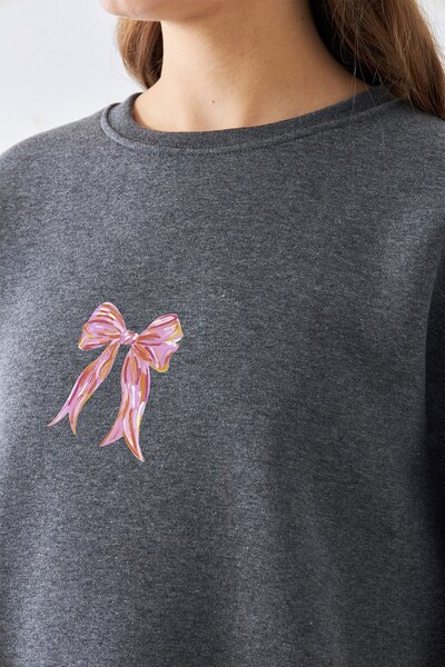 The Champ Clothing Γυναικείο φόρεμα oversized Sweat Pink Ribbon με τύπωμα Smoked Melange – Crew Neck, 3-Thread επένδυση fleece Fleece
