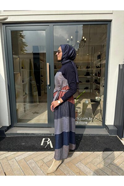 MissWhence 38832 Piece Patterned Women's Dress Navy Blue