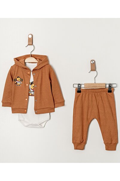 Chicsy Baby Baby Boy Teddy Bear Printed Bodysuits 3-Piece Transitional Set