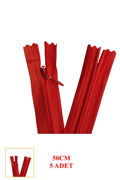 Kezban Tekstil Crvena 50 cm Skriveni rajsferšlus 5 komada