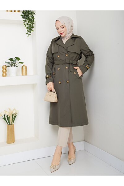 Zenyamoda معطف نسائي كاكي بأزرار خلفية