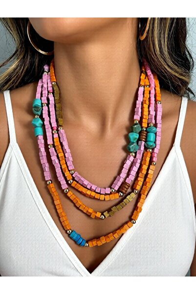 COCOSH TAKI Pink Orange Turquoise Gold Beaded Multi-Stranded Bohemian Design ...