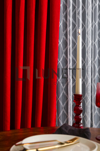 LUNETT HOME Red Color Island Velvet Medium Plied (1X2.5) Plied Background Curtain Single Wing V12477