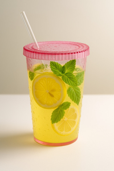 Orvila Transparent Glass Plastic Cup with Straw 500 ml – Water Droplet Pattern - Cold Drink Cup with Lid