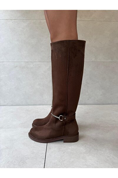 Elvinin Tarzı Hestia Acı Kahve Süet Akseusar Detaylı Kadın Çizme