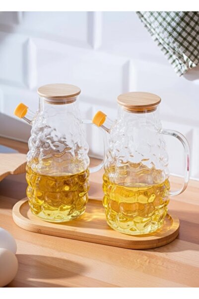 VESTA Concept طقم وعاء زيت بنقش العنب مكون من قطعتين - مع غطاء من الخيزران وق...