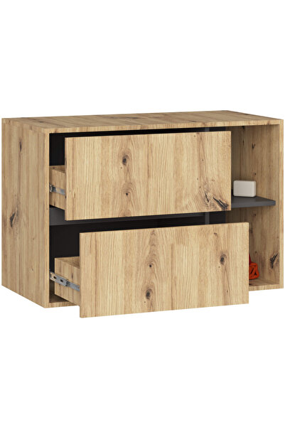 SERSIMO Hanging bathroom shelf, with 2 drawers, 16 mm chipboard, 90x46x60 cm, artisan oak and gray