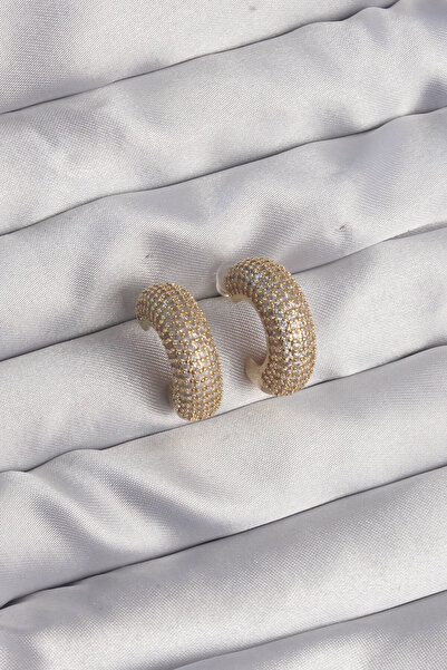 Skygo Brass Gold Color Zircon Stone Half Hoop Earrings - Tj-Bkp9113