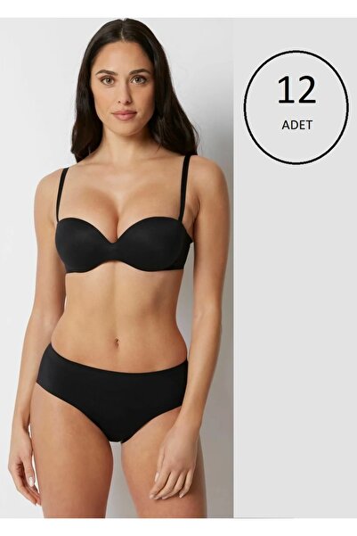 Berrak Pachet de 12 chiloți negri pentru femei, cu talie înaltă, tăiați cu laser