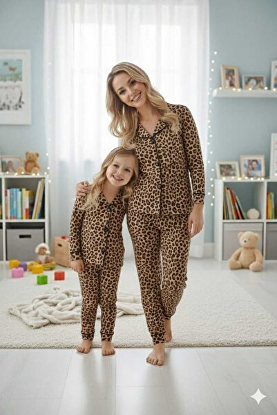 Amur Anne ve kız çocuk kombin basklı Eşofman Takımı & pijama takımı kombin pa...