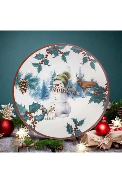 KSV ÇİLİNGİR ZÜCCACİYE Yılbaşı konsepti Kardan Adam 6 Adet Pasta Tabağı 20cm