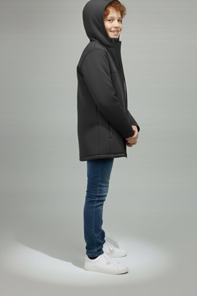 ASYAKİDS CLUB Boy's Hooded Zippered Mock Neck Water and Windproof Softshell Coat