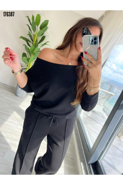 moda wanilia Women's Stylish One Shoulder Open Modal Blouse and Pants Set