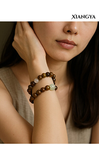 XIANGYA Bijou Bracelet Green Sandalwood with Prehnite Bead | Woodland Whisper