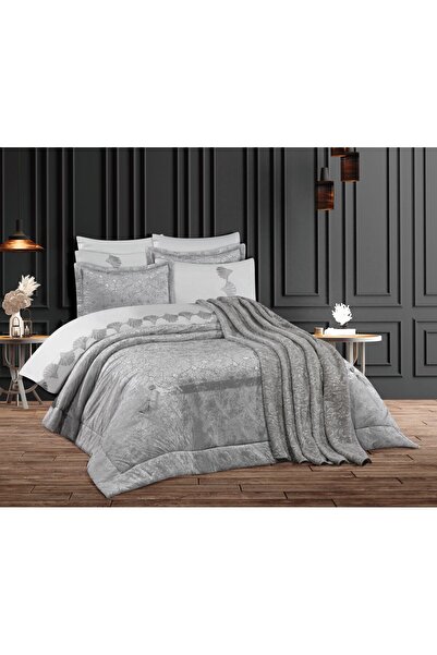 GOLDROOM Hoem Imperial 10-Piece Embroidered Bedding Set with Blanket Velvet Dowery Set