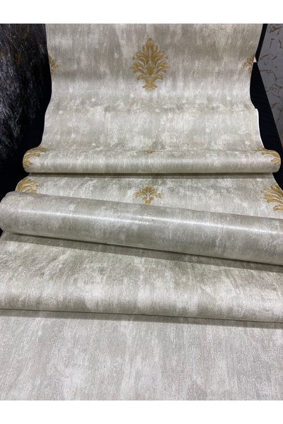 KOÇ YAPI DEKOR Tutkal hediye 5.30m2 ithal gri sedefli Gold damask kalın gramaj silinebilir duvar kağıdı