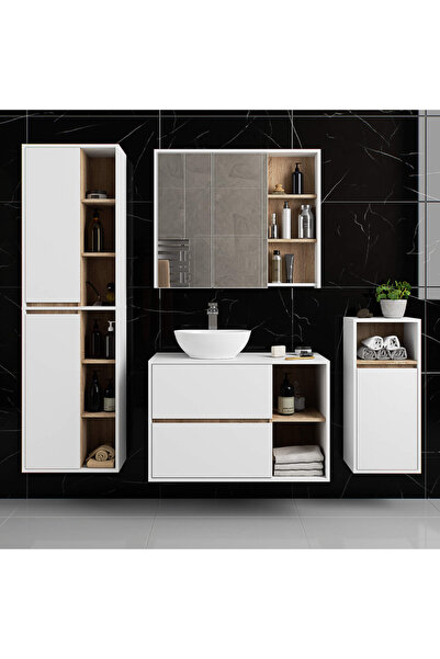 SERSIMO Wall-mounted bathroom cabinet with 2 doors and 6 shelves, 16 mm chipboard, 50x30x170 cm, white