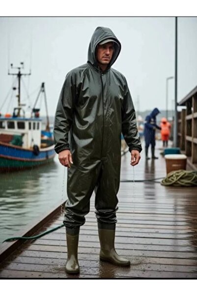 BYTTİCARET Waterproof Length Overalls Hooded Raincoat Overalls with Zipper on the Front and Placket