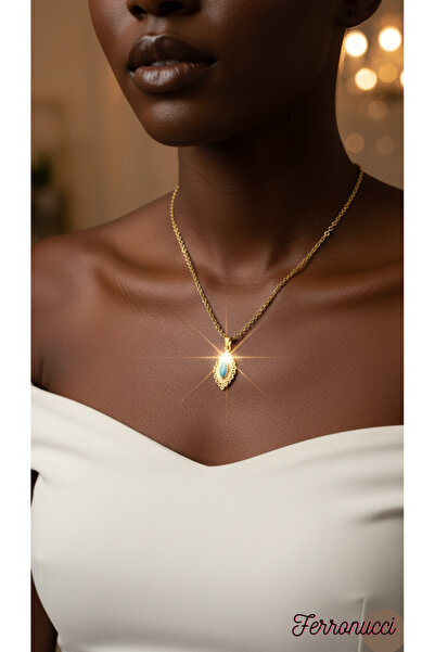 Feronnucci قلادة نسائية موديل قطرة الحجر بلون ذهبي
