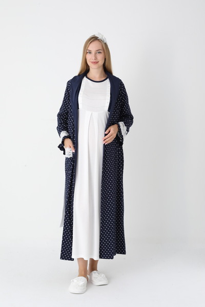 ERDENİZ TEKSTİL Polka Dot Dressing Gown Maternity-Nightgown Set of 2