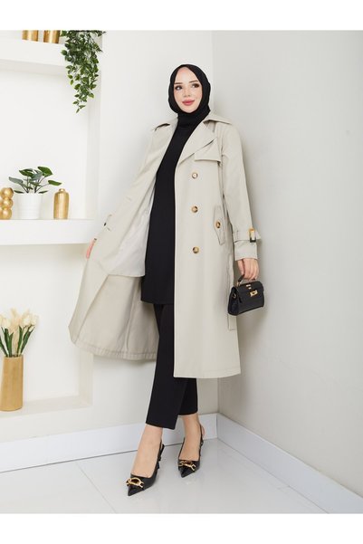 Zenyamoda Women's Stone Back Buttoned Trench Coat
