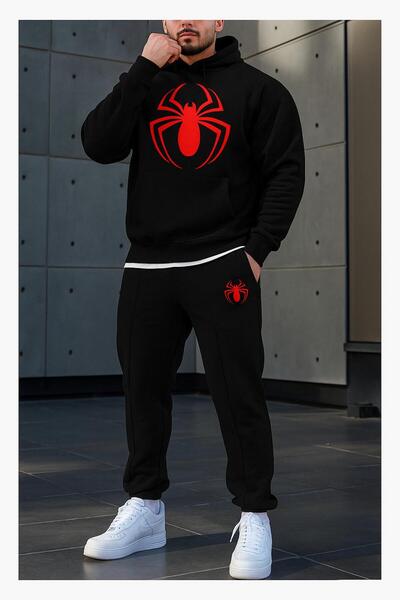 CLASSY.MODA Unisex 3 Thread K Hooded Spider B Printed Tracksuit Set