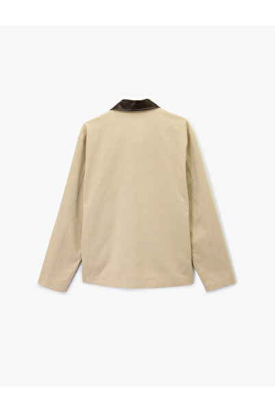 Koton Regular Fit Pocketed Color Contrast Shirt Collar Gabardine Jacket