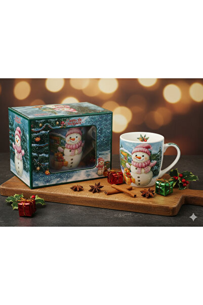 Aruz PEMBE BERE TAKMIŞ KAR ADAMI DESENLİ YILBAŞI TEMALI SERAMİK KUPA - MERRY ...
