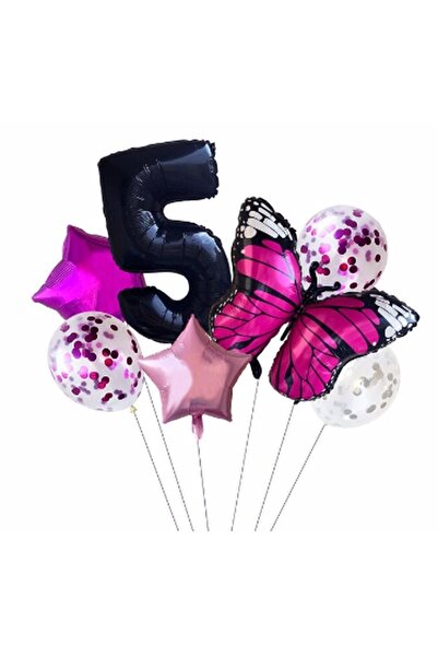 Generic Brand Pink Butterfly Star Balloon Foil Set Birthday Set Age 5