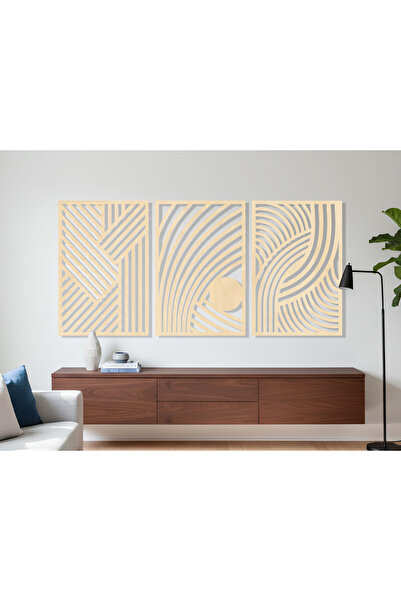 KEYWEL 3 Parça Modern Geometrik Ahşap Duvar Tablosu Seti – Dekoratif MDF Tablo