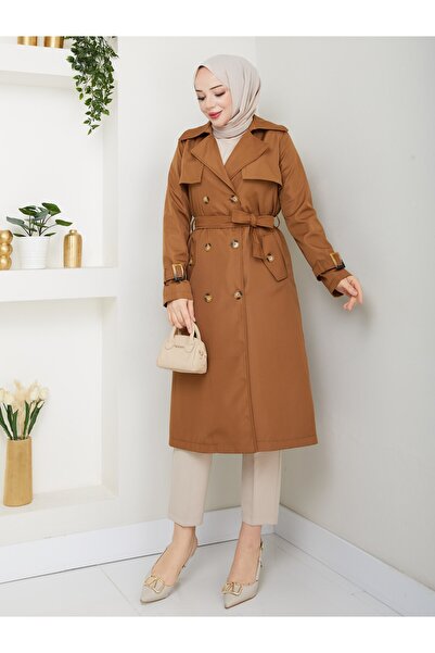 Zenyamoda معطف نسائي بني بأزرار خلفية