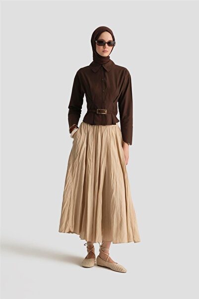 Armine Kırışık Vual Etek 25YD9180 Bej