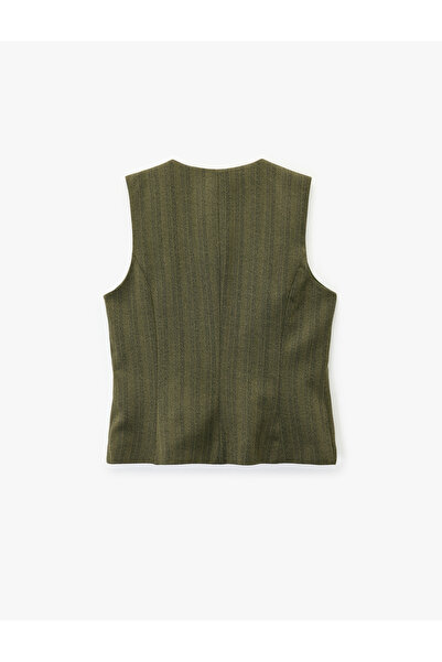 Koton Flannel Fabric Buttoned Round Neck Blazer Vest