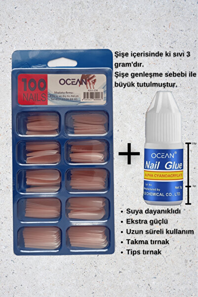 CAVALYN OCEAN Takma Tırnak ( Balerin 236 Pembe ) + Tırnak Yapıştırıcısı ( Nail Glue ) 3gr | Suya Dayanıklı